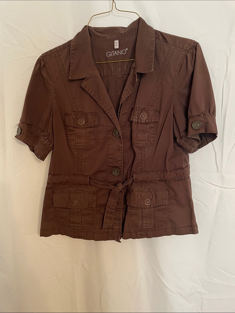 Gitano Brown Short-Sleeve Utility Jacket with Tie Waist
